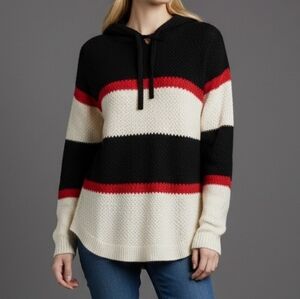 CLOUD CHASER Color Block Striped Loose Knit Hoodie Sweater